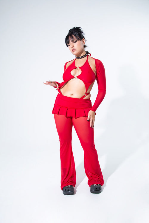 Blood Red Pleated Micro Mini Skirt