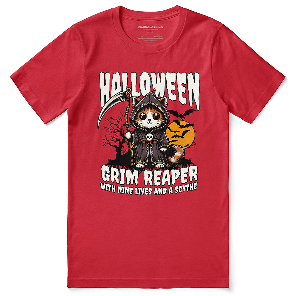 Grim Reaper Halloween Cat T-Shirt